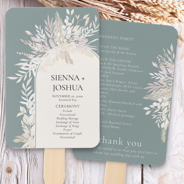 Sage Green Elegant Botanical Arch Wedding Programm Fächer (Sage Green Elegant Wedding Programs - Foliage Duet wedding collection)