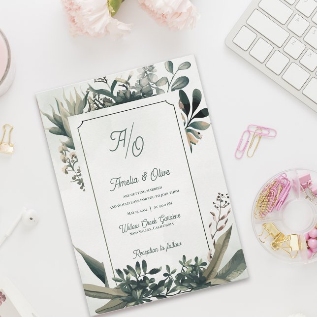 Sage Green Elegant Botanical Greenery Wedding Einladung (Elegant Botanical Greenery Wedding Invitation Set | Sage Green Frame Garden Wedding Invite)
