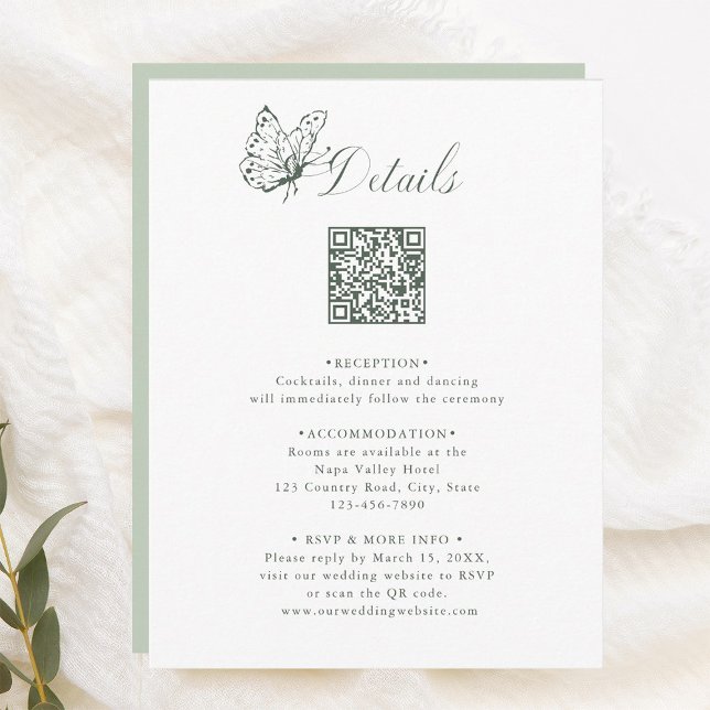 Sage Green Elegant Calligraphy Wedding Details Begleitkarte (Von Creator hochgeladen)