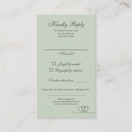 Sage Green Elegant Calligraphy Wedding RSVP Card Visitenkarte