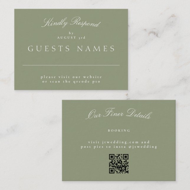 Sage Green Elegant Classic Wedding QR CODE UAWG Mitteilungskarte (Vorne/Hinten)