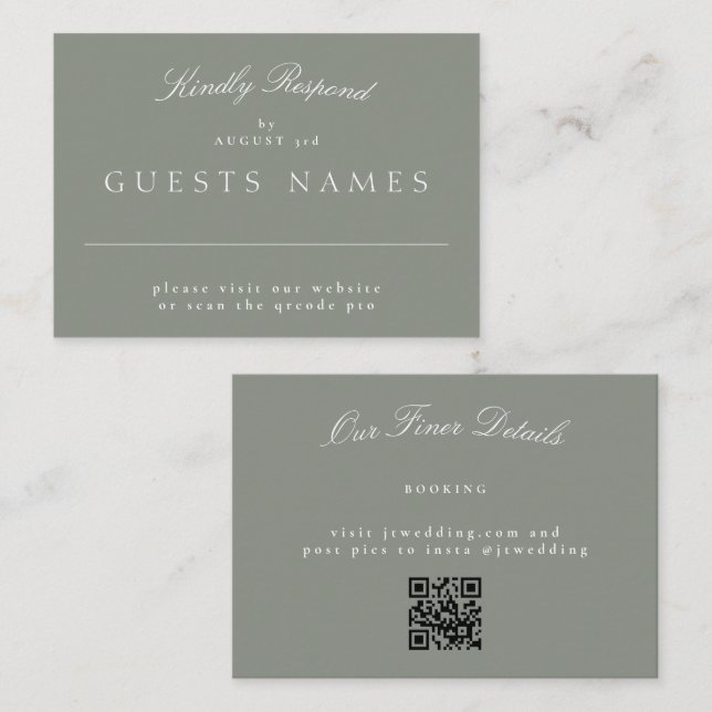 Sage Green Elegant Classic Wedding QR CODE UAWG Mitteilungskarte (Vorne/Hinten)
