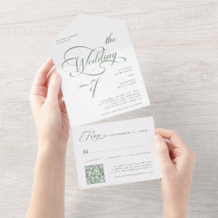 Sage Green Elegant Classy Calligraphy Wedding All In One Einladung