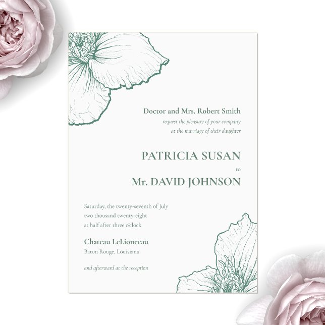 Sage Green Elegant Clematis Gezeichnet Blumenhochz Acryleinladungen (Von Creator hochgeladen)