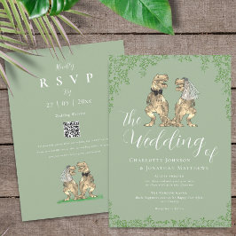 Sage Green Elegant Dinosaur Wedding QR Code Einladung