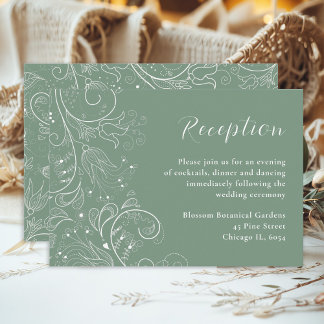 Sage Green Elegant Floral Hochzeitsempfang Begleitkarte