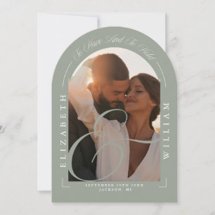Sage Green Elegant Foto Arch Calligraphy Wedding Einladung