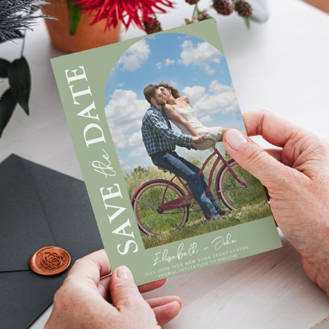 Sage Green Elegant Foto Hochzeit speichern das Dat Save The Date (Von Creator hochgeladen)