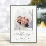 Sage Green Elegant Frohe Weihnachten Foto<br><div class="desc">Einfache Weihnachten | Fotokarte für den Urlaub mit optionalem Text auf der Rückseite. Klicken Sie auf die SCHALTFLÄCHE BLAUE DESIGN TOOL,  um eine erweiterte Anpassung dieses Designs zu erhalten.</div>