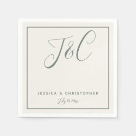 Sage Green Elegant Minimalist Monogram Initials Serviette