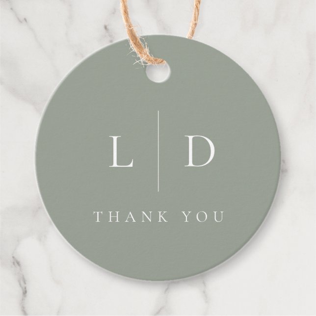 Sage Green Elegant Minimalistisch Monogram Wedding Geschenkanhänger (Vorderseite)