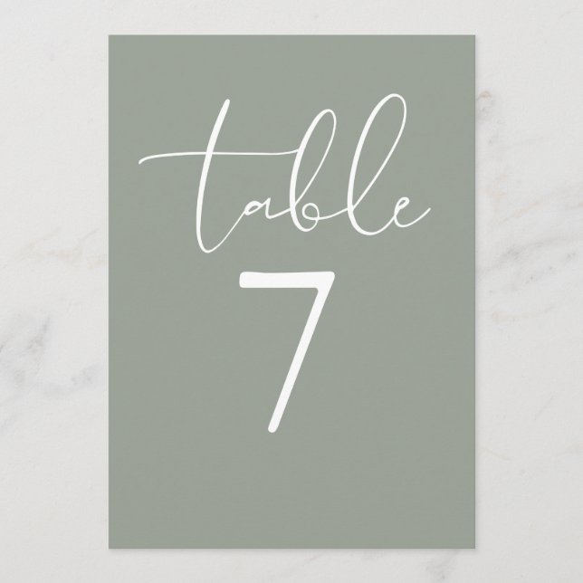 Sage Green Elegant Modern Script Table Number Einladung (Vorderseite)