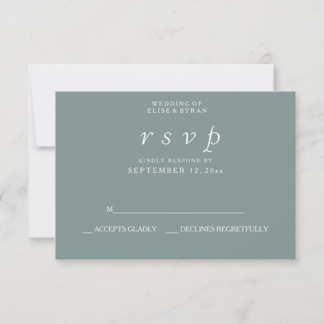 Sage Green Elegant Modernes Hochzeitsszenario RSVP Karte (Vorderseite)