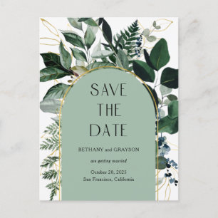 Sage Green, Elegant QR Code Greenery Save the Date Ankündigungspostkarte