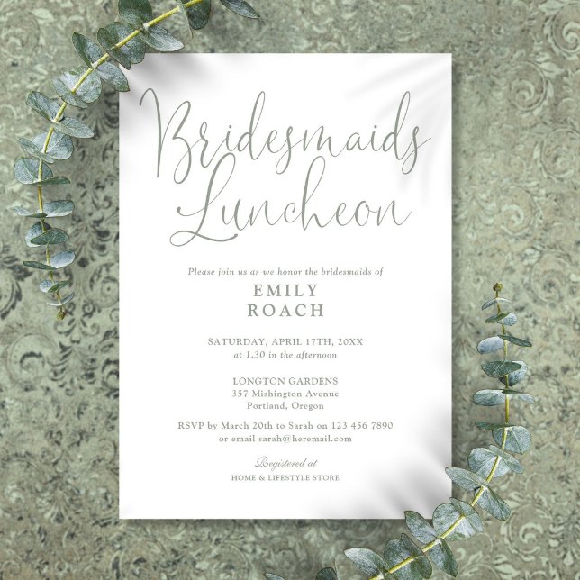 Sage Green Elegant Script Bridesmaids Luncheon Einladung (Sage Green Elegant Script Bridesmaids Luncheon Invitation)