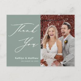 Sage Green Elegant Script Modern Wedding Vielen Da Postkarte