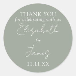 Sage Green Elegant Script Wedding Vielen Dank Runder Aufkleber