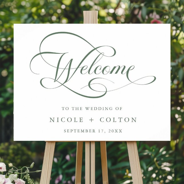 Sage Green Elegant Script Wedding Welcome Sign Poster (Von Creator hochgeladen)