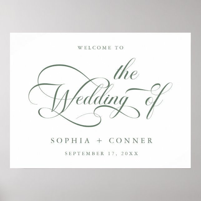 Sage Green Elegant Script Wedding Welcome Sign Poster (Vorne)