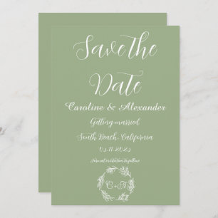 Sage Green Elegant Simple Floral Formal Wedding Save The Date