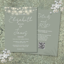 Sage Green Elegant String Lights QR Code Hochzeitu