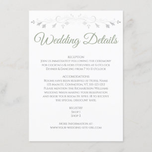 Sage Green Elegant Wedding Details Enclosure Card Begleitkarte