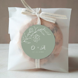 Sage Green Elegant Wedding Monogram Umschlag Aufkl Runder Aufkleber