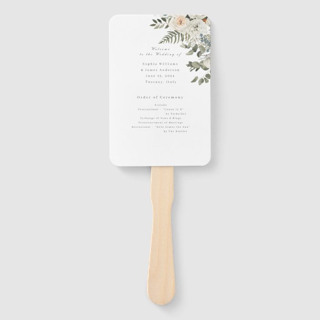 Sage Green–Elegant White Floral Botanical wedding  Fächer (Vorderseite)