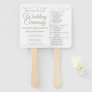 Sage Green Elegant White Wedding Fans mit Programm Fächer