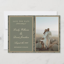 Sage Green Elegante Blumenstrauß Linie Foto Einladung