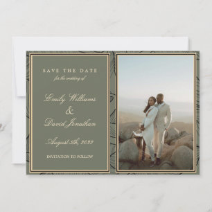 Sage Green Elegante Blumenstrauß Linie Foto Einladung