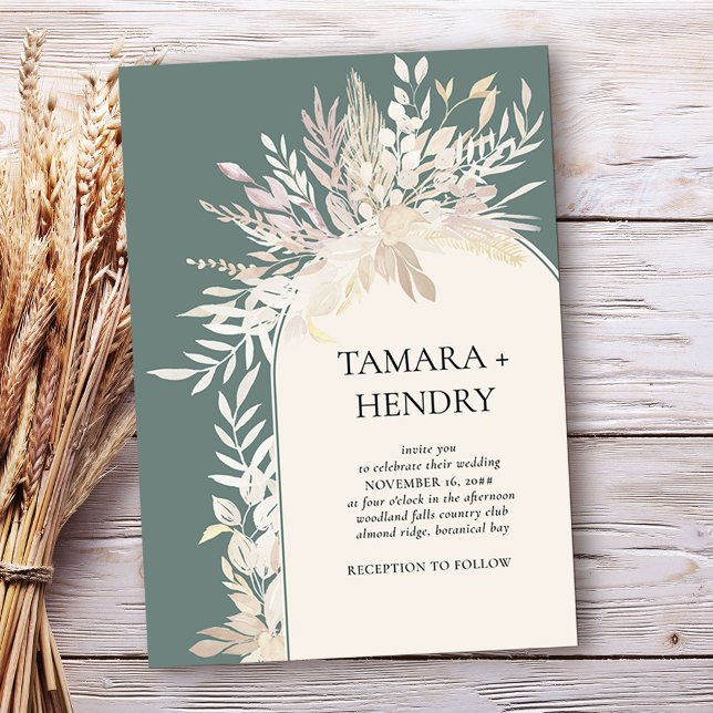 Sage Green Elegante Botanische Hochzeit Einladung (Framed arch wedding invitation in Sage Green, from my Foliage Duet collection)