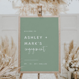 Sage Green Elegante Calligrafy Verlobung Willkomme Poster