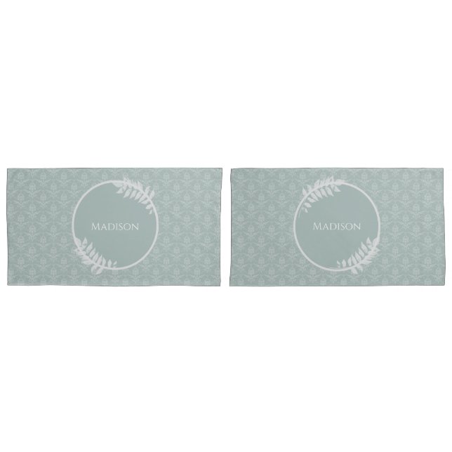 Sage Green Elegante Damask Kissenbezug (Vorderseite-Set)