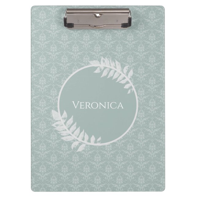 Sage Green Elegante Damask Klemmbrett (Vorderseite)