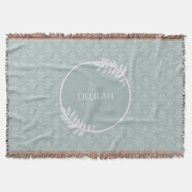 Sage Green Elegante Damask Personalisiert Decke (Vorderseite)