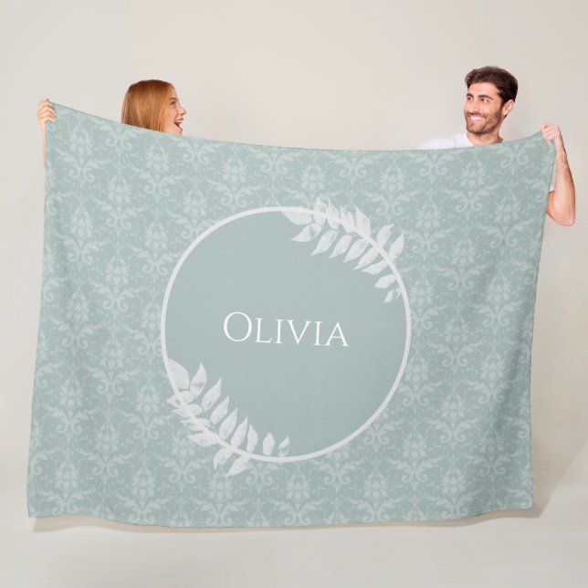 Sage Green Elegante Damask Personalisiert Fleecedecke (Beispiel)