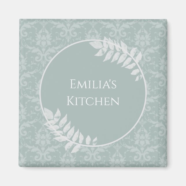 Sage Green Elegante Damask Personalisiert Magnet (Vorne)