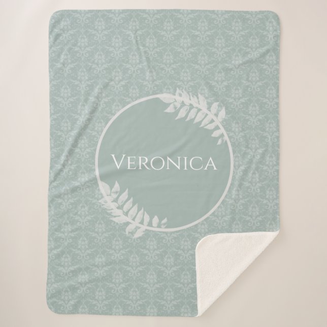 Sage Green Elegante Damask Personalisiert Sherpadecke (Vorderseite)