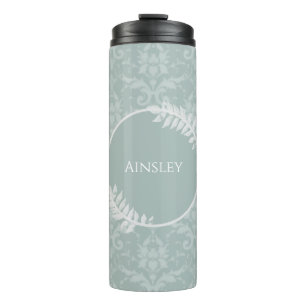 Sage Green Elegante Damask Personalisiert Thermosbecher