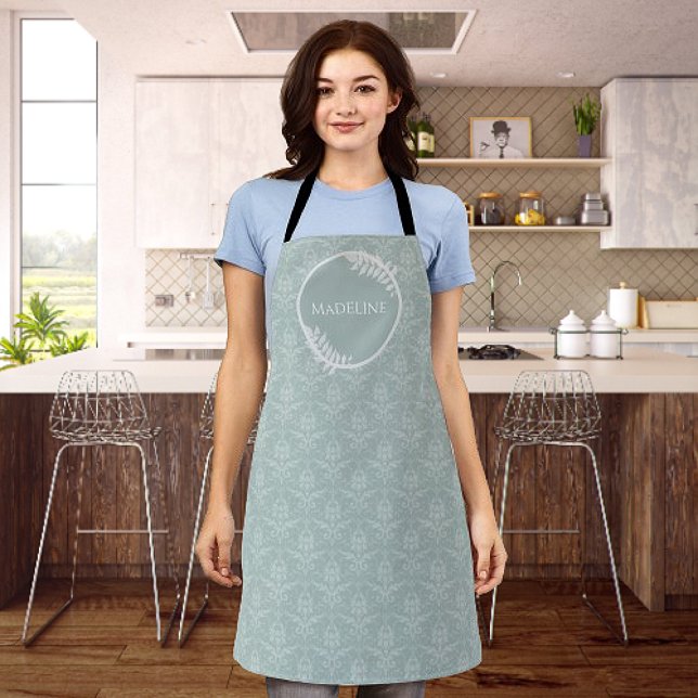 Sage Green Elegante Damask Personalisierte Schürze (Sage Green Elegant Damask Personalized Apron)