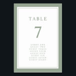Sage Green Elegante Einfache Minimale Hochzeit an  Tischnummer<br><div class="desc">Die elegante und minimalistische Tischnummer der Grenzhochzeit weist eine elegante Weissgrün-Doppelrandung mit schlankem grünem Text und Schrift auf. (Dies ist Teil der botanischen Sammlung von Sage Green & Navy Blue,  die durch Klicken auf den obigen Link angezeigt werden kann.)</div>