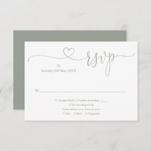 Sage Green Elegante Herzschrift RSVP Karte