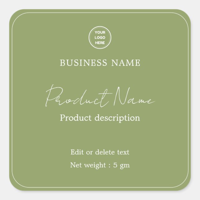 Sage Green Elegante Modernes Minimalistisches Prod Quadratischer Aufkleber (Vorderseite)