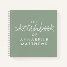 Sage Green Elegante Monogram Sketchbook Notebook
