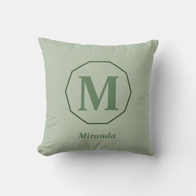 Sage Green elegante Monogramm Name personalisiert Kissen (Vorderseite)