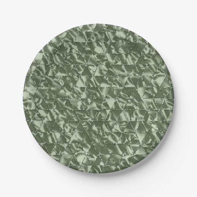 Sage Green Elegante Ruffled Satin Pappteller (Vorderseite)