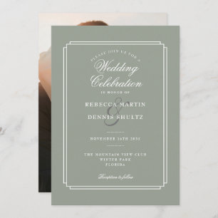 Sage Green Elegante Script Art Deco Foto Hochzeit Einladung