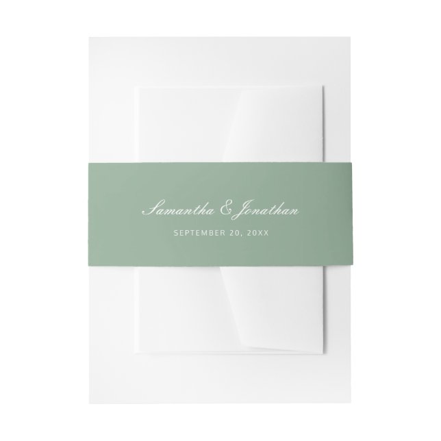 Sage Green | Elegante Script Hochzeit Einladungsbanderole (Vorderseite Beispiel)