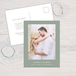 Sage Green Elegante Text und Foto | Save The Date Ankündigungspostkarte